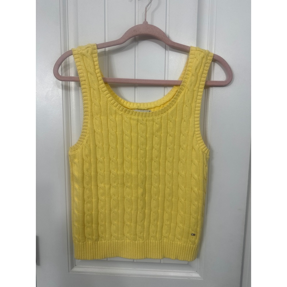 Tommy Hilfiger Womens Yellow Cable Knit Sweater Vest Scoop Neck Size Medium